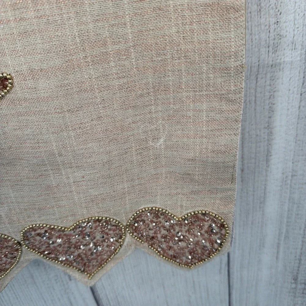 Cupcakes and Cashmere Table Runner Valentine's Pink Gold Metallic Beaded Hearts